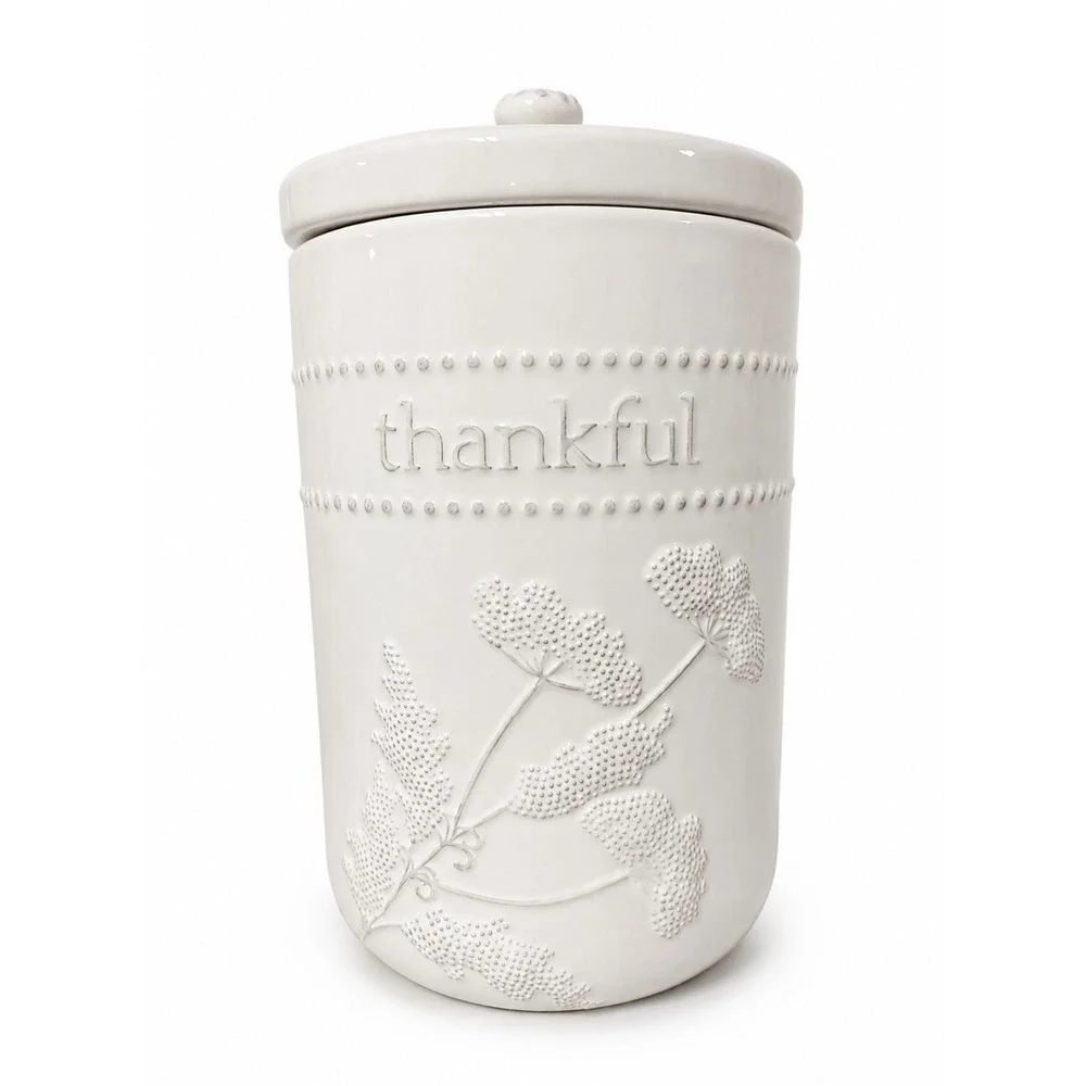 Mary & Martha Grace Gratitude Collection Medium Thankful Ceramic Canister NEW
